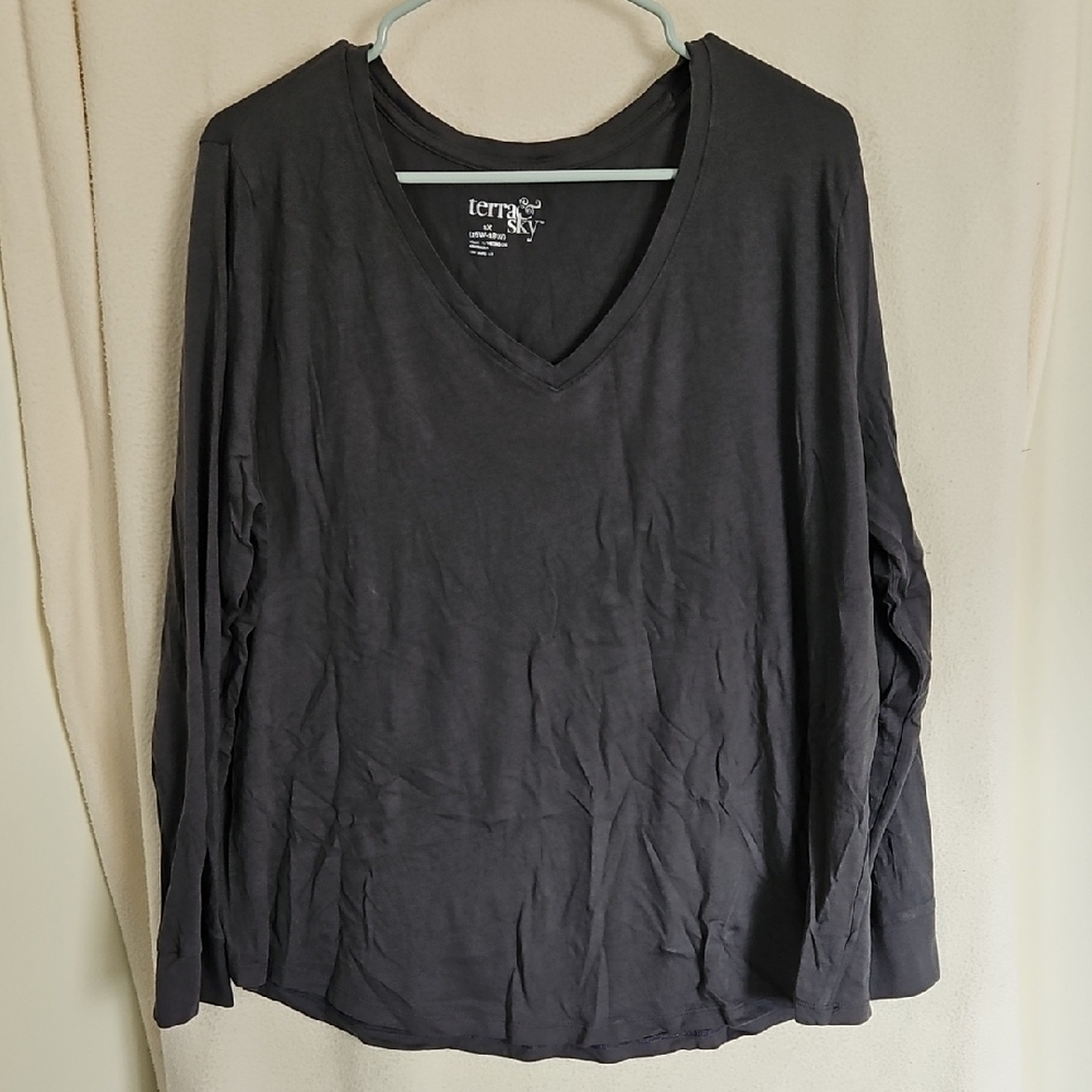 Terra & Sky Women's Gtey V-Neck Top